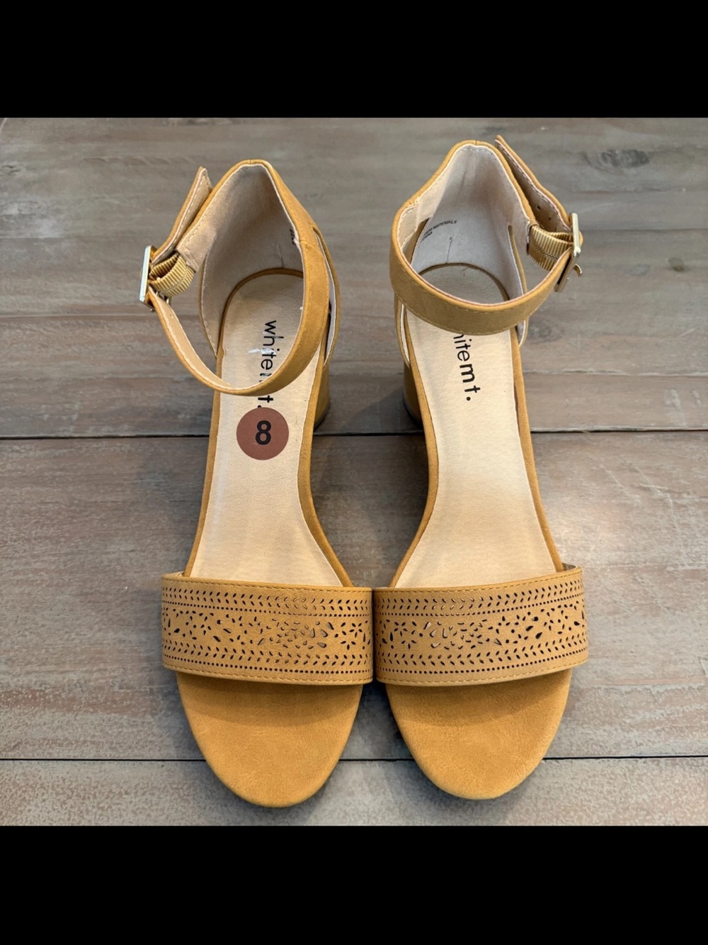White Mountain Eileen Mustard Faux Suede Chunky Block Heel Ankle Buckle 8 - Picture 6 of 12